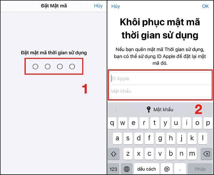 Nhập mật khẩu > nhập ID Apple
