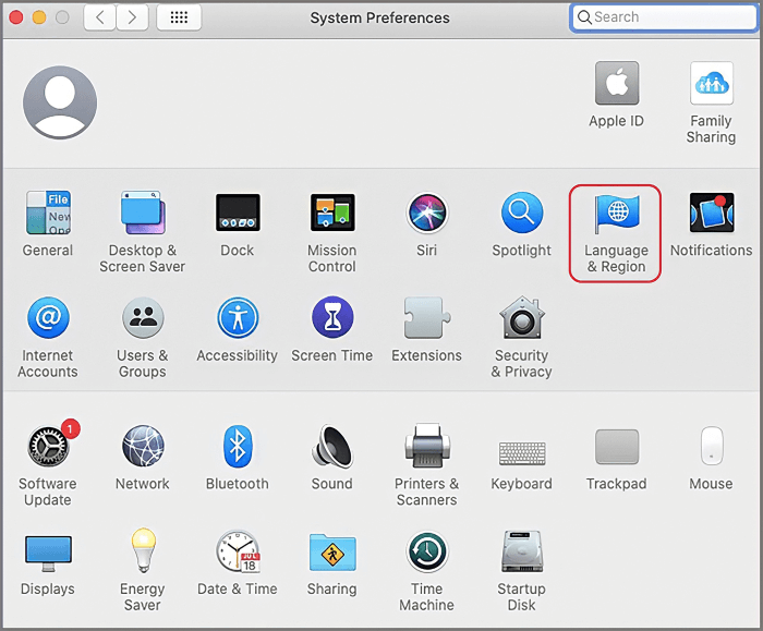 Chọn mục “Language & Region”