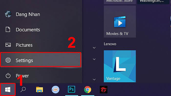 Chọn menu Start > chọn “Settings”
