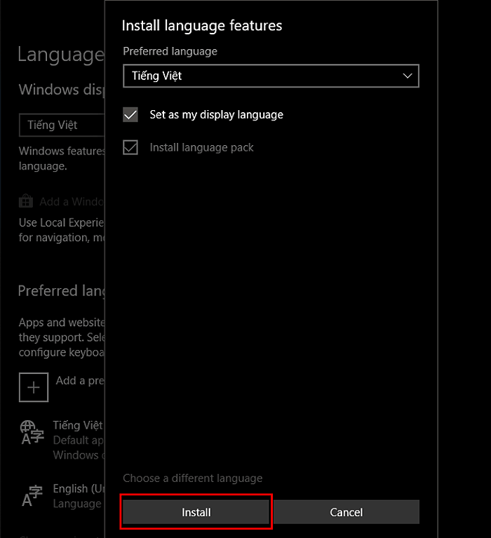 Chọn “Install” để cài đặt