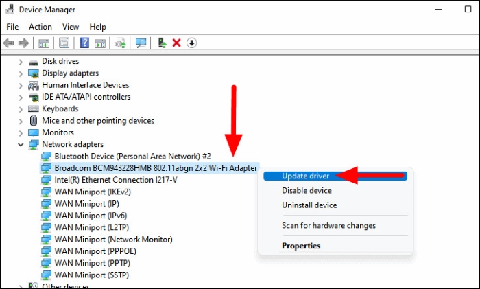 Chọn “Update driver”