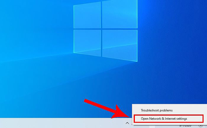 Chọn “Open Network & Internet settings”