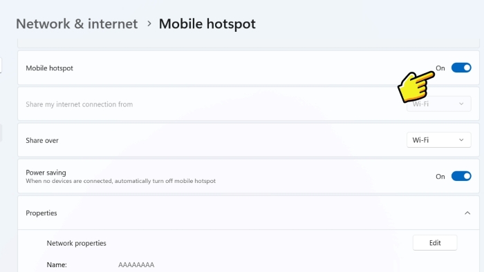 Bật tính năng “Mobile hotspot”