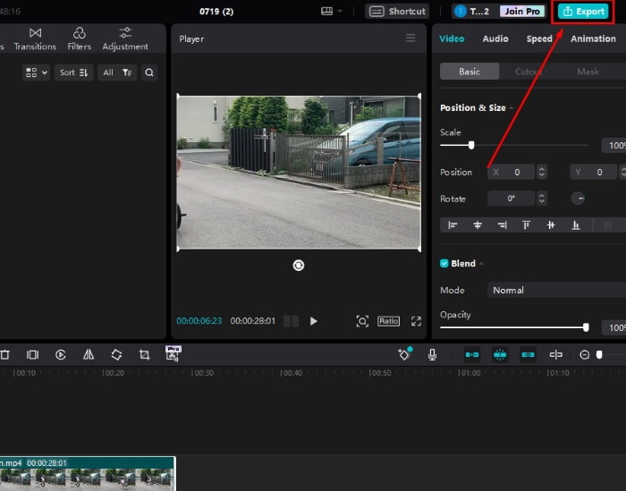 Chọn “Export” để tải video về máy tính