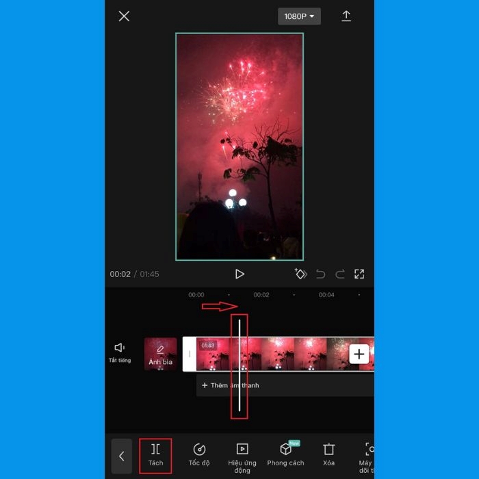 Kéo vạch phân tách tới vị trí mong muốn > chọn “Tách”
