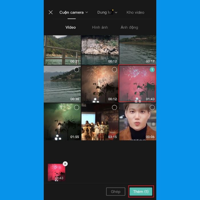 Chọn video muốn chỉnh sửa > chọn “Thêm”
