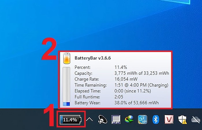 Chọn vào biểu tượng pin để đọc các chỉ số của pin