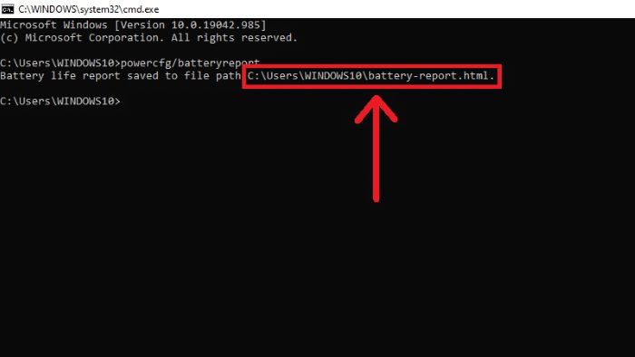Địa chỉ ổ đĩa chứa tập tin báo cáo tình trạng pin