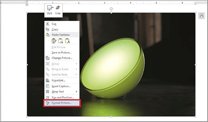 Click chuột phải vào hình > chọn “Format Picture”