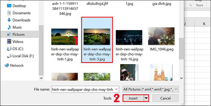 Chọn ảnh > “Insert”