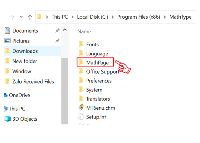 Chọn thư mục “MathPage”