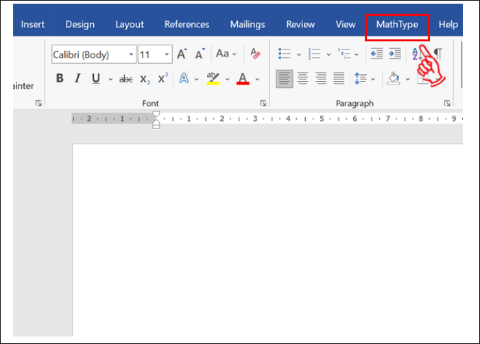Chọn “MathType” trên thanh công cụ