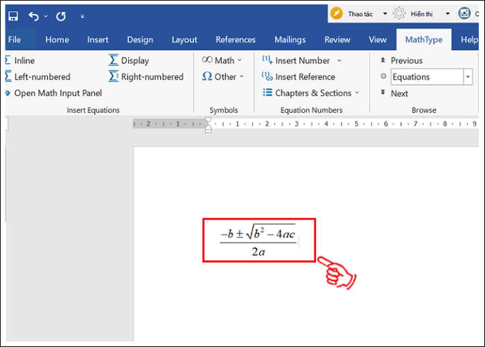 Dán công thức vào giao diện file Word