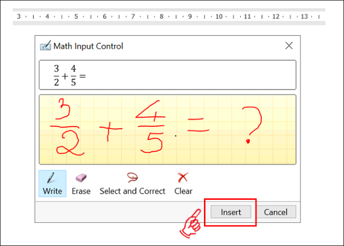 Chọn “Insert” để chèn công thức đó vào Word
