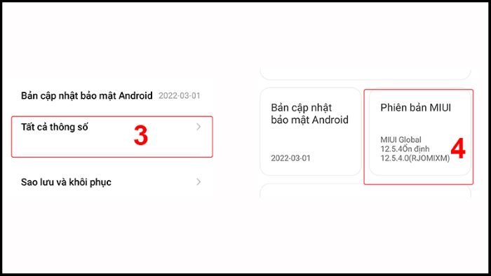 Chọn “Tất cả thông số” > chọn ô “Phiên bản MIUI” 7 lần liên tiếp