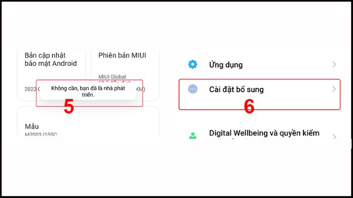 “Cài đặt” > “Cài đặt bổ sung”