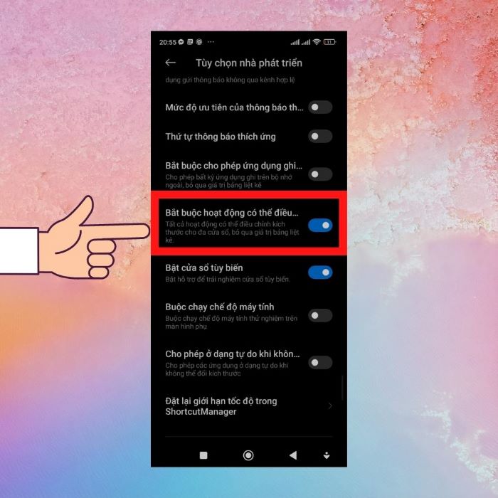 Kích hoạt mục “Bắt buộc hoạt động có thể điều chỉnh kích thước”