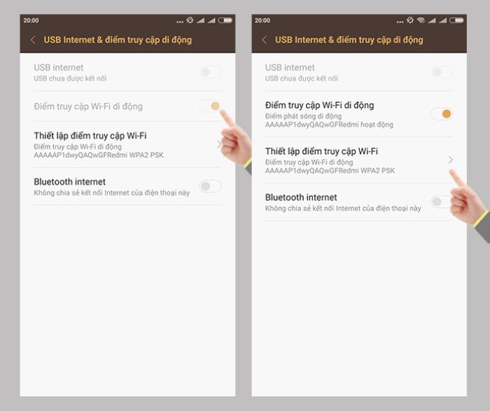 Bật “Điểm truy cập Wi-Fi di động”