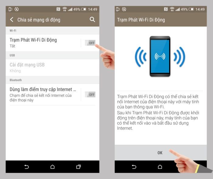 “Trạm phát Wi-Fi di động” > “OK”