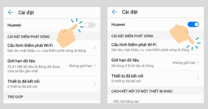 Bật “Huawei” > “Cấu hình điểm phát Wi-Fi”