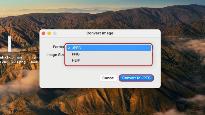 Chọn “Convert to” để chuyển đổi định dạng hình