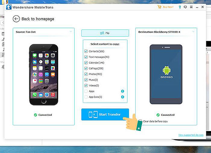 Chọn “Start Transfer”