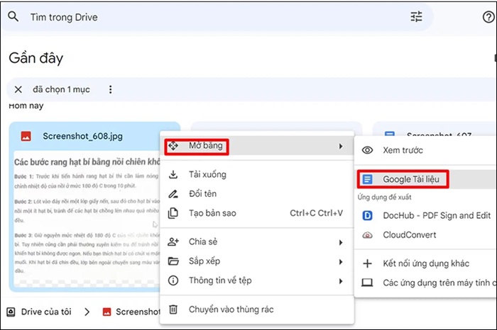 “Mở bằng” > “Google Tài liệu”
