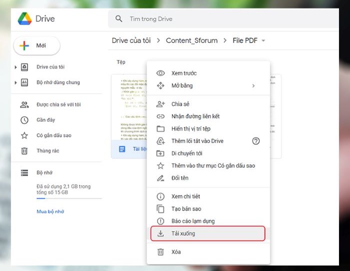 Click chuột phải > chọn “Tải xuống”
