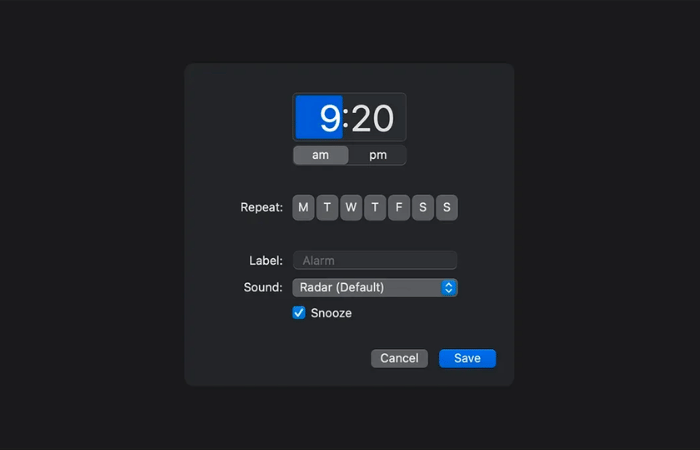 Cài đặt báo thức > “Save”