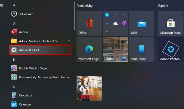 Mở ứng dụng “Alarm & Clock”