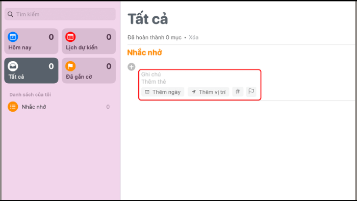 Thiết lập lời nhắc