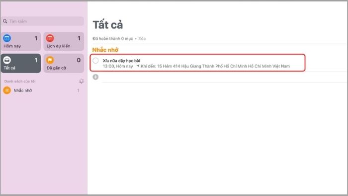 Tick vào lời nhắc để kích hoạt