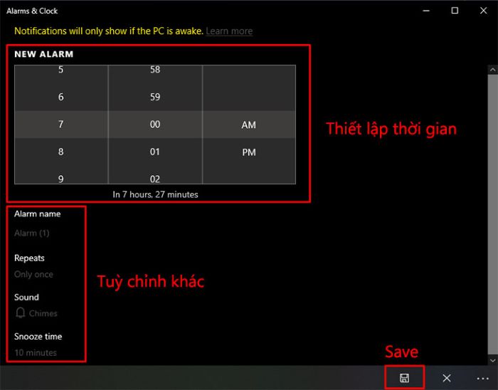Thiết lập báo thức