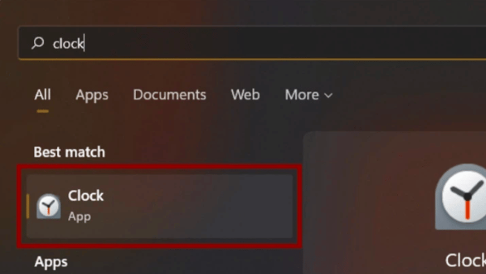 Mở ứng dụng “Clock”