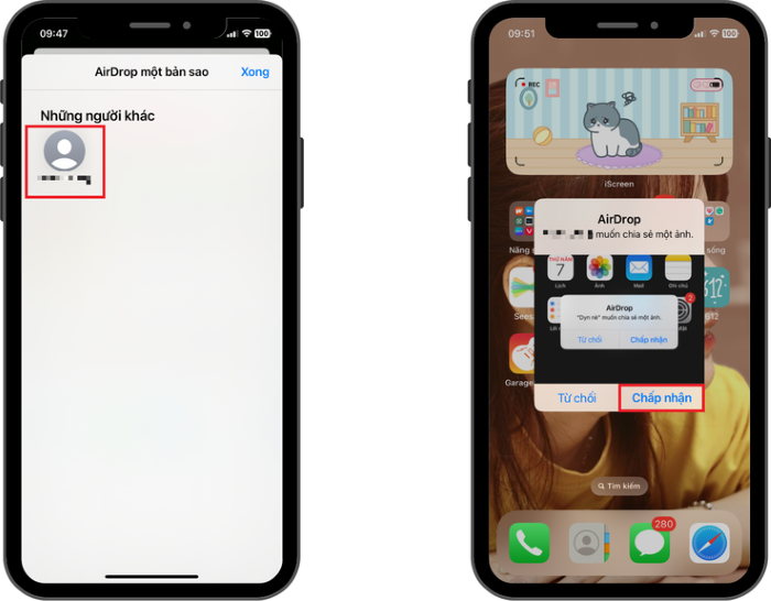 Người nhận chọn mục “Chấp nhận”