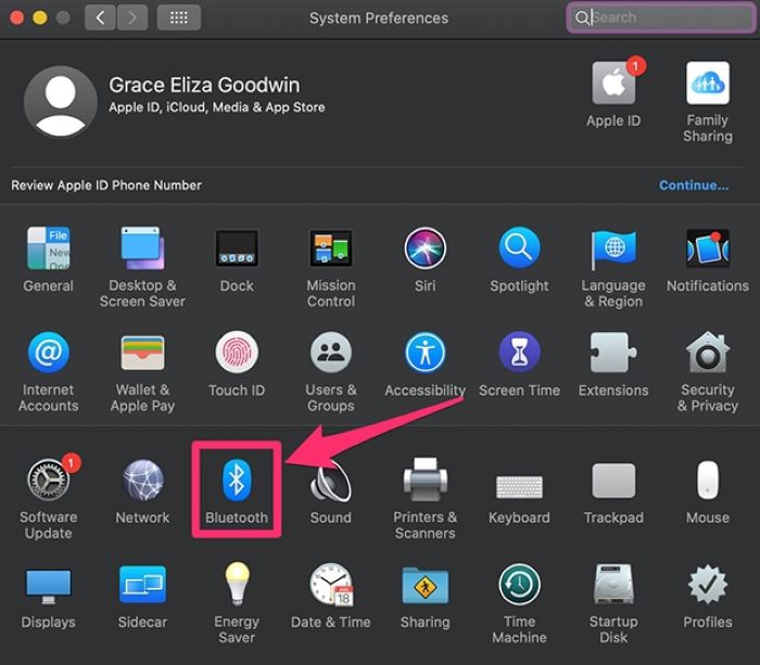 Chọn biểu tượng “Bluetooth”