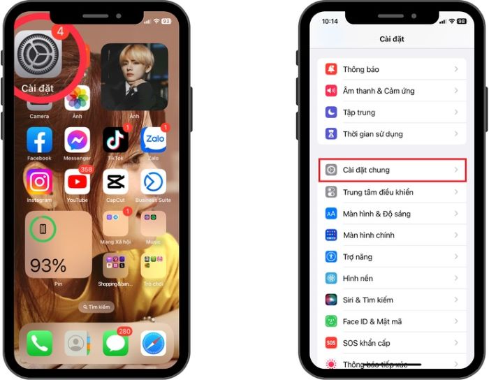 Chọn “Cài đặt” > “Cài đặt chung”