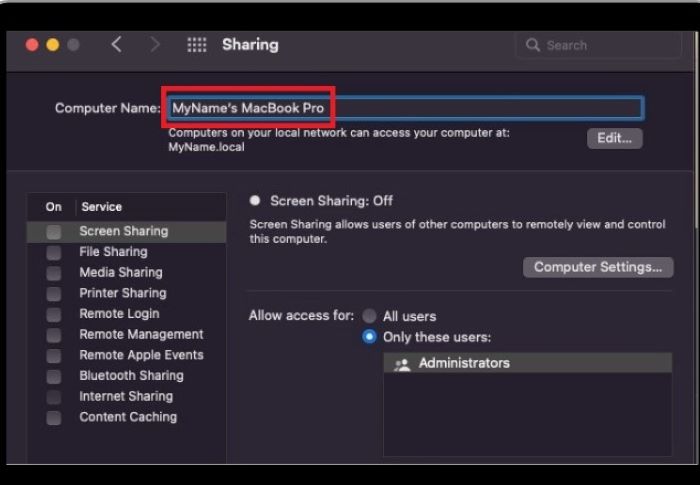 Nhập tên Airdrop vào ô “Computer Name”