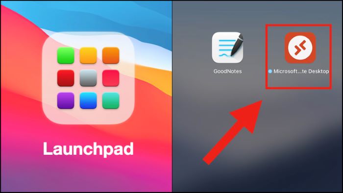 Mở “Launchpad” > mở “Microsoft Remote Desktop”