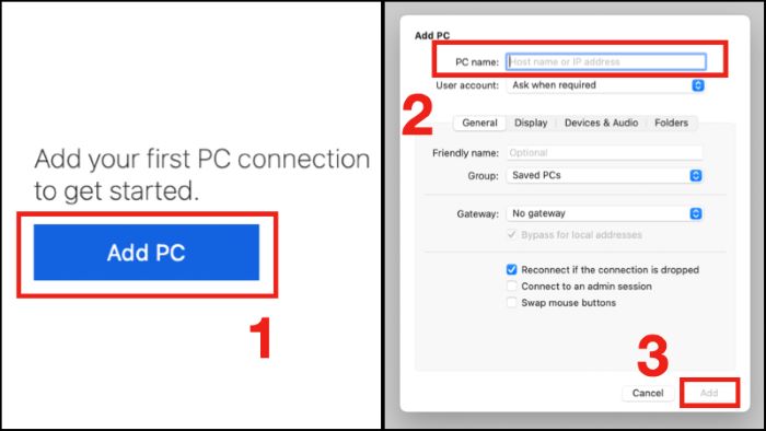 Chọn “Add PC” > nhập địa chỉ IP > chọn “Add”