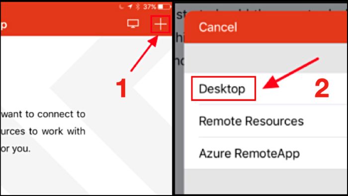 Chọn dấu “+” > chọn “Desktop”