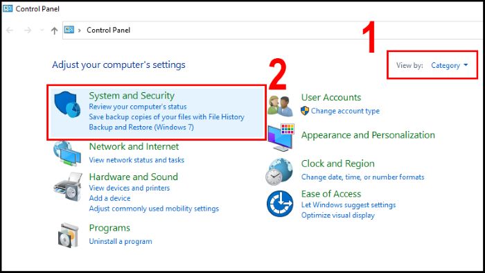 Chọn “System and Security”