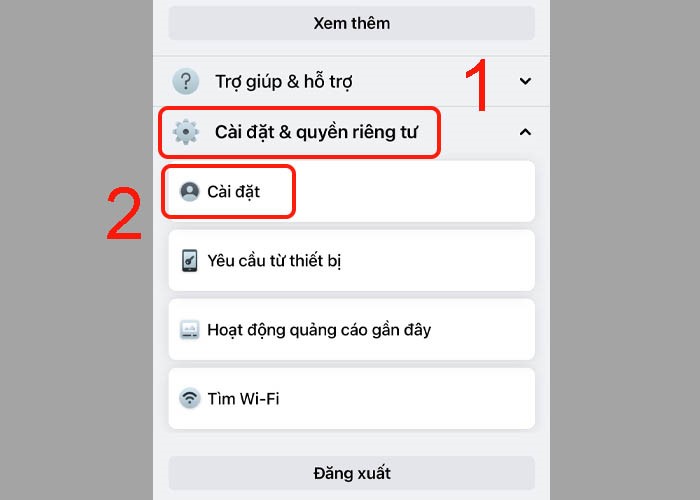 Chọn “Cài đặt & quyền riêng tư” > chọn “Cài đặt”