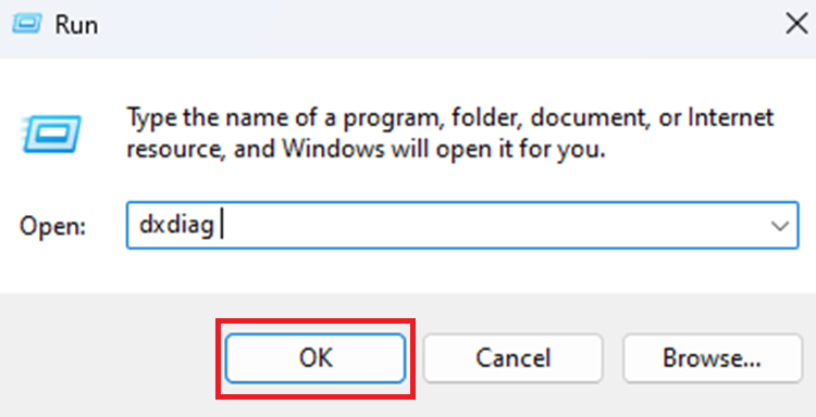 Điền “dxdiag ”