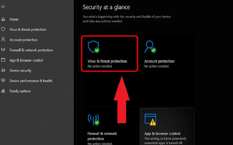Chọn “Virus & threat protection”
