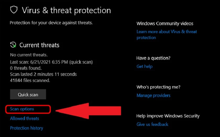 Chọn “Scan Option”
