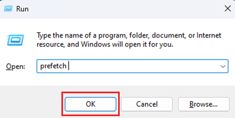 Nhấn tổ hợp “Windows + R”, nhập “prefetch”