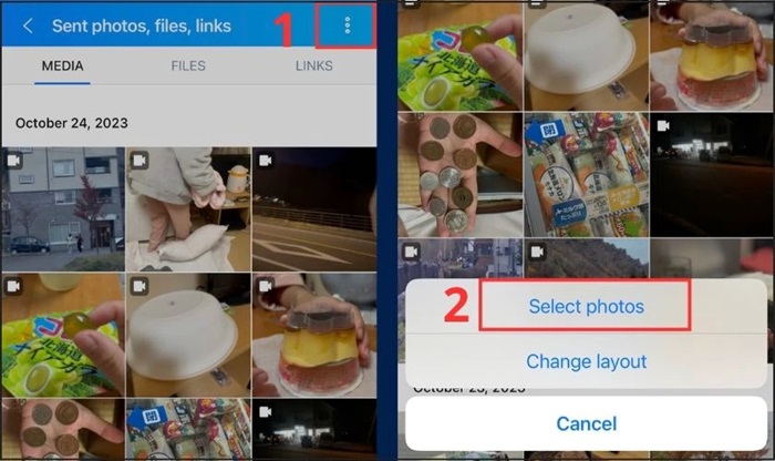 Chọn dấu ba chấm > “Select photos”