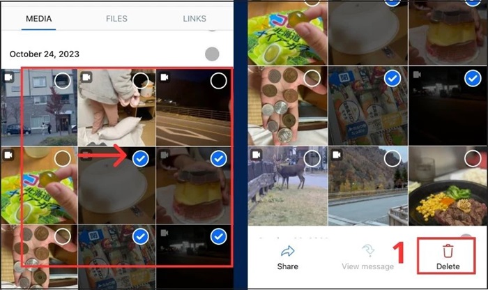Chọn ảnh, video cần xóa > chọn “Delete”