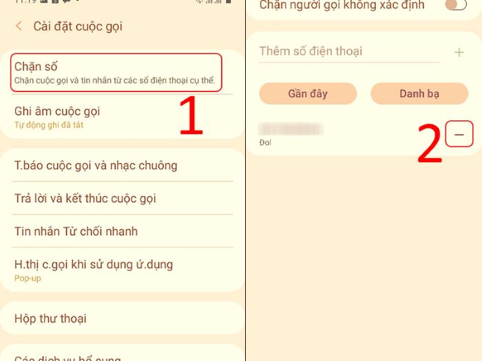Nhấn vào biểu tượng dấu trừ để bỏ chặn